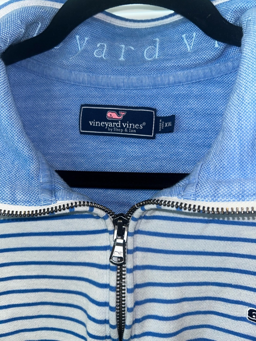 Vineyard Vines Men’s Light Blue Striped Zip Sweater